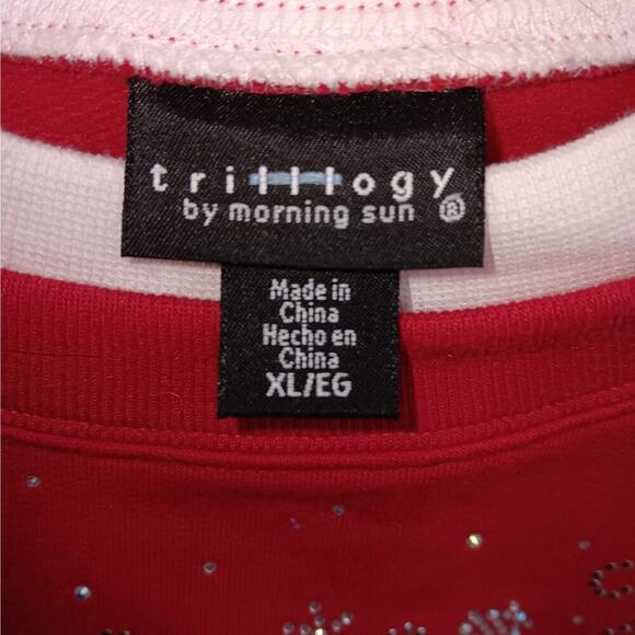 EUC Trilllogy XL Red Snowmen Winter Applique Rhinestone Sweatshirt - Picture 3 of 4